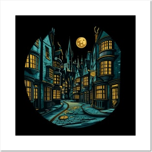 The Alley by Night - Full Moon - Fantasy Posters and Art
